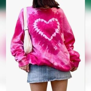 Better Together Pink Oversized Tie-Dye Heart Sweatshirt Size XL